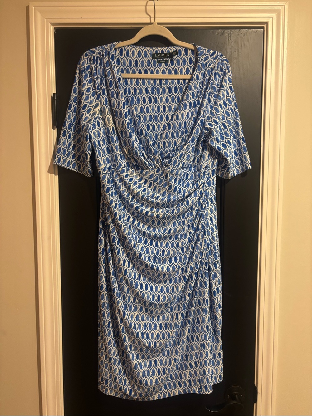 Lauren Ralph Lauren Blue & White Geometric Midi Dress